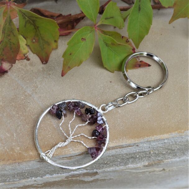 Tree of life keychain with Tourmaline chips - multicolored
