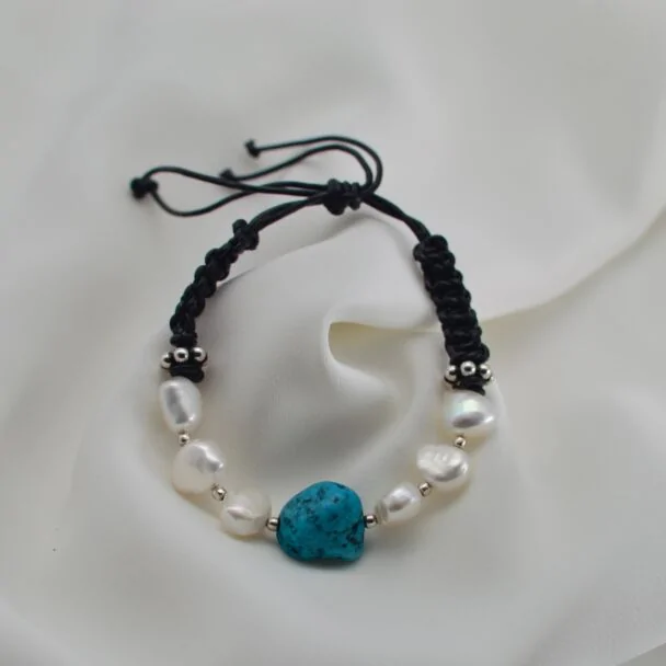 pulsera de turquesa y perlas-1